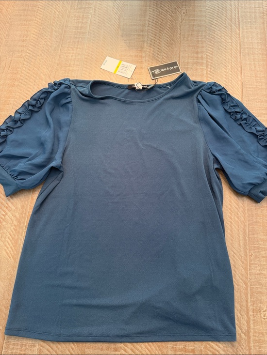 Cable & Gauge Tops - Cable & Gauge Teal-Blue Ruffle Sleeve Blouse-NEW